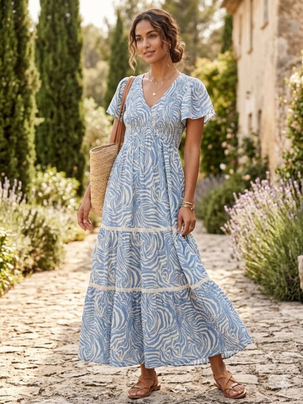 NURTURE by Westbound Blue and White Zebra Print Maxi Dress